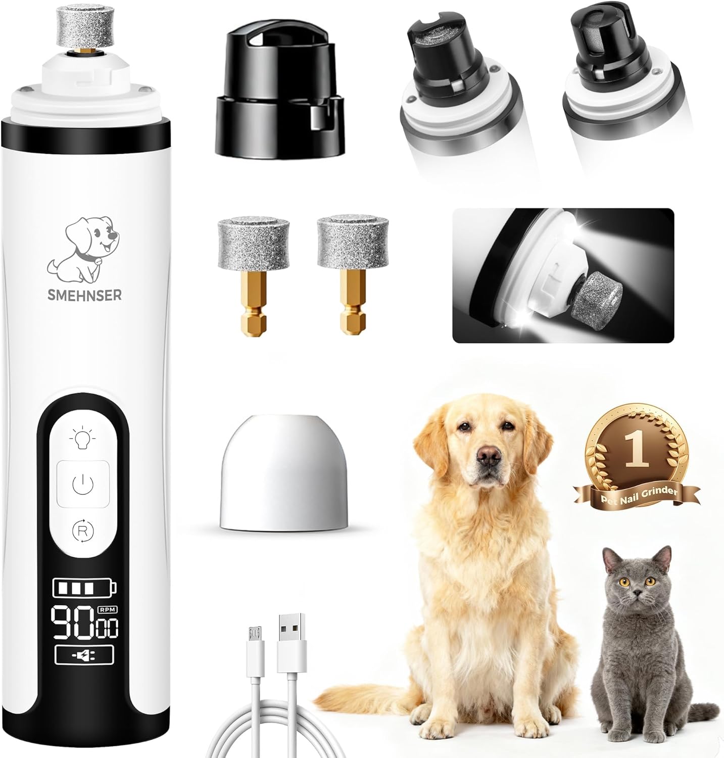 Upgraded Silent Dog Nail Grinder, Cordless Grooming Pro Nail Grinder with 3 Adjustable Speeds & Led Light, Painless Paws Grooming for Small Medium Large Dogs & Cats (2